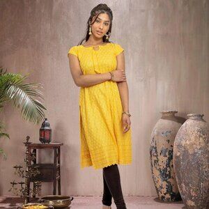 Yellow Kurta with Chikankari Threads | Muvvas Boutique